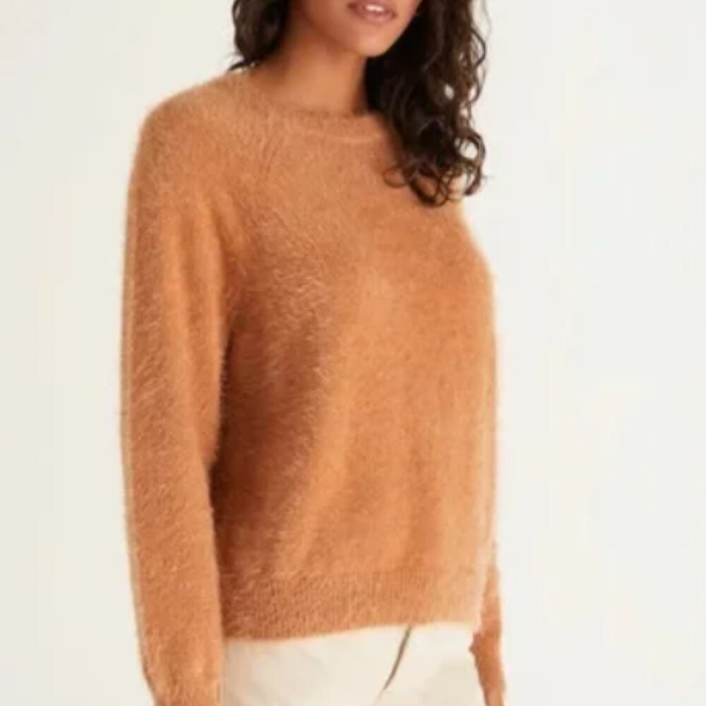 Z‎ Supply Alora Eyelash Sweater Size Medium Copper Brown Color Round Neck Top